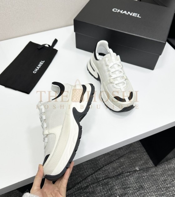 Ch**el Sneakers Mixed Calfskin & Technical Fabric Black/White Women