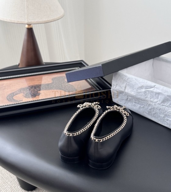 Ch**el Slingback Heels Flat Black 6.5cm Size 35-42