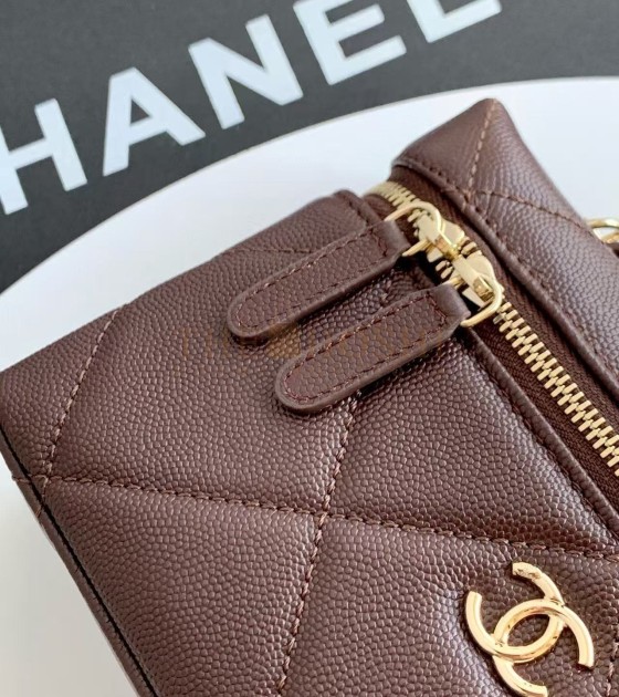 Ch**el 25C Caviar Leather Vanity Case Bag with Chain 17x19.5x5cm Master Quality