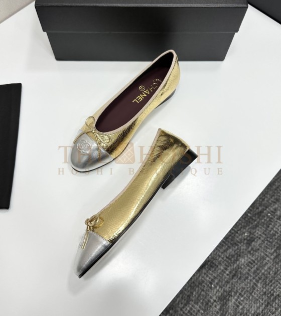 Ch**el Slingback Heels Flats Black/Beige Lambskin 35-42 Master Quality