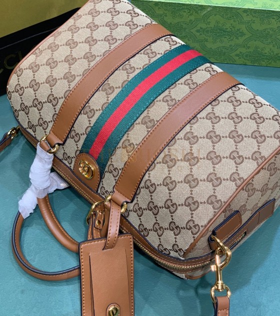 Gvc*1 Ophidia Pillow Bag 30x16x20cm Canvas Red/Green Web Leather Trim Master Quality