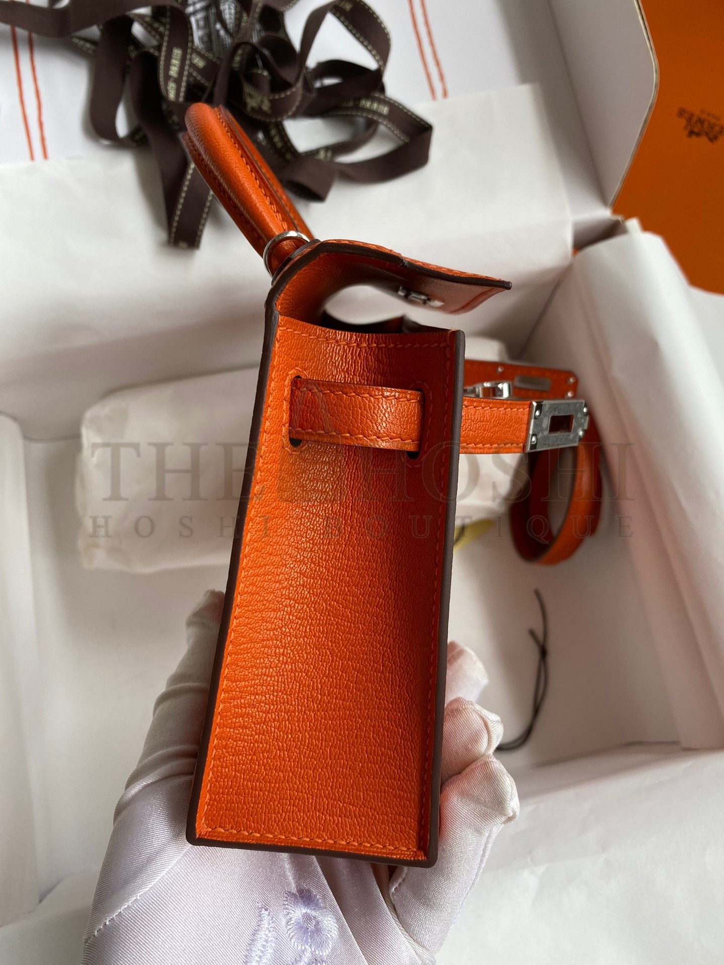H**me5 Kelly Mini II Sellier Handmade Bag In Orange Chevre Mysore Leather Master Quality