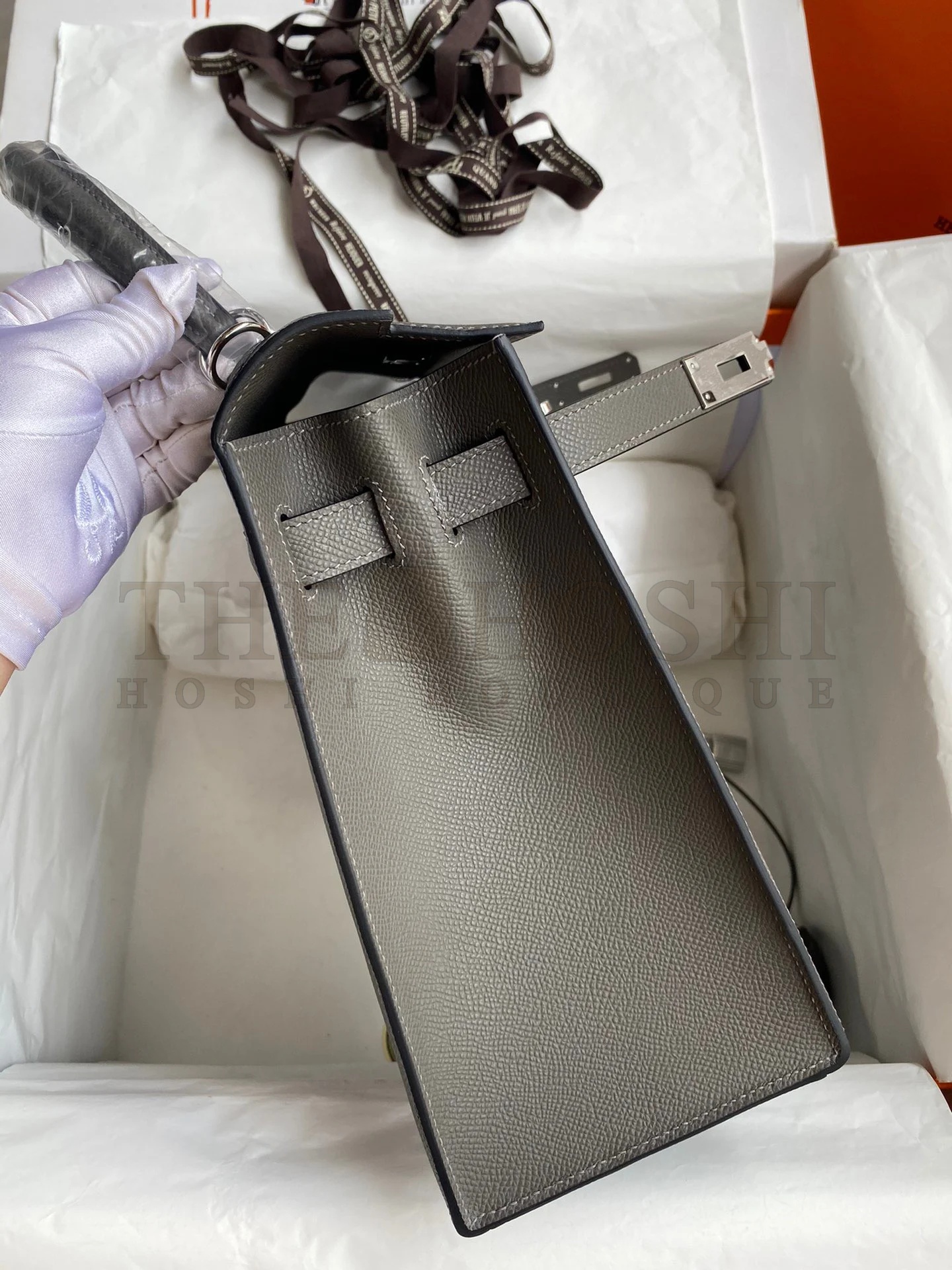 H**me5 Kelly Sellier 32 Handmade Bag In Etain Epsom Calfskin Master Quality