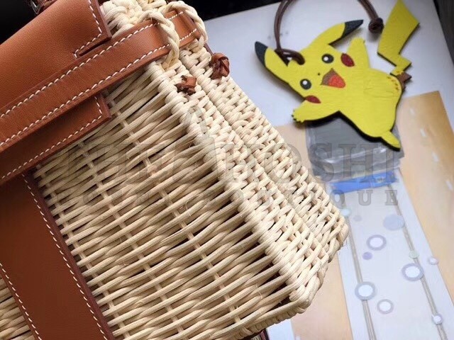 H**me5 Brown Picnic Kelly Mini 20cm Wicker Bag Master Quality