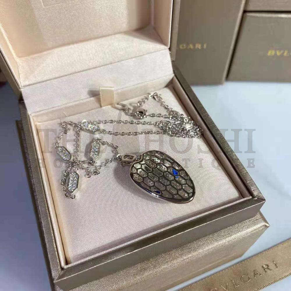 Bv1g*ai Women Serpenti Necklace in 18 KT White Gold Master Quality