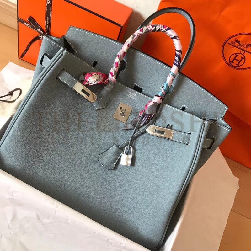 H**me5 Blue Lin Birkin 35cm Clemence Handmade Bag Master Quality