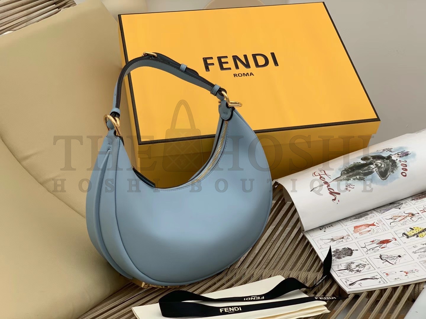 F**di F**digraphy Small Hobo Bag In Light Blue Leather Master Quality