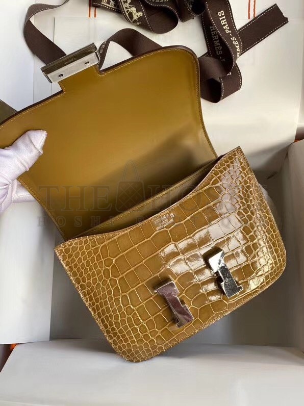 H**me5 Constance 24cm Bag In Light Brown Alligator Crocodile Skin Master Quality