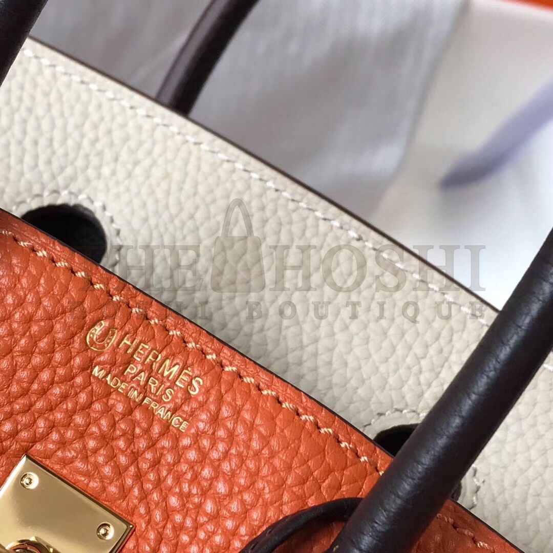 H**me5 Tri-Color Birkin 25cm Bag In Orange/White/Black Clemence Leather Master Quality