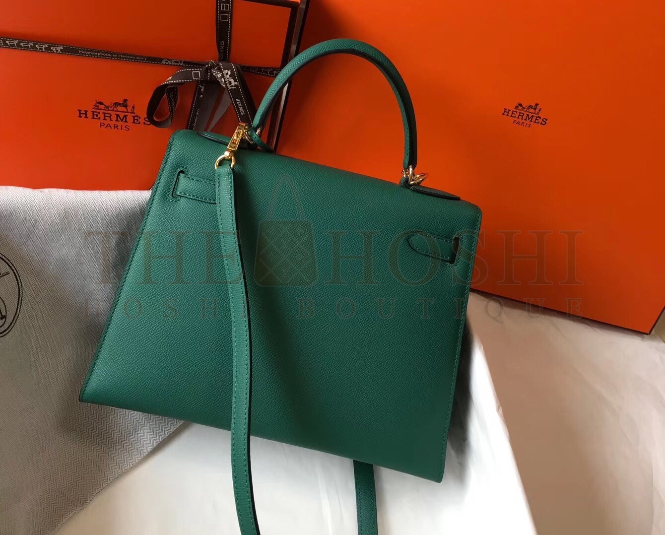 H**me5 Kelly 28cm Sellier Bag In Malachite Epsom Leather Master Quality