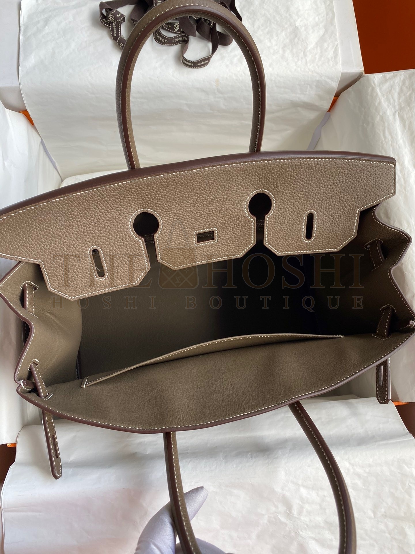 H**me5 Birkin 35 Handmade Bag In Toile &amp; Taupe Clemence Leather Master Quality