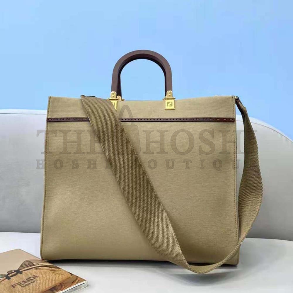 F**di Women F**di Sunshine Medium Beige Canvas Bag Master Quality
