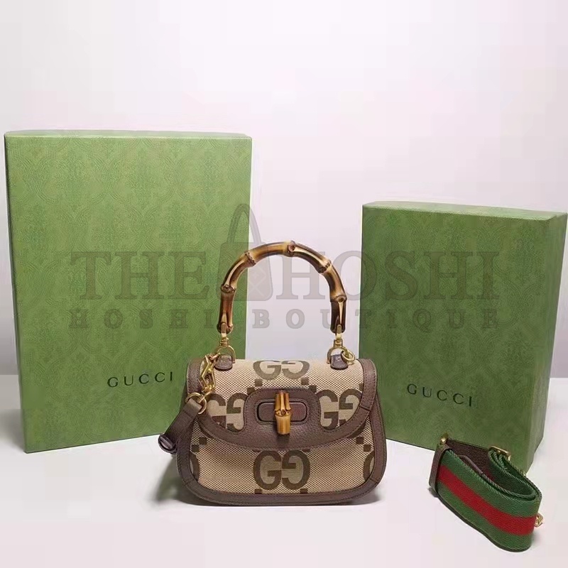 Gvc*1 Women Bamboo 1947 Jumbo GG Mini Bag Brown Camel Ebony Canvas Master Quality