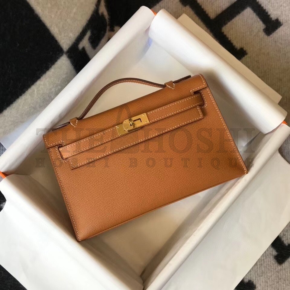 H**me5 Kelly Pochette Bag In Gold Epsom Leather Master Quality