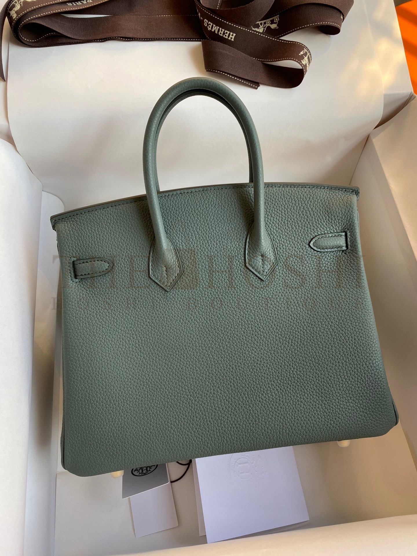 H**me5 Birkin 25 Retourne Handmade Bag In Vert Amande Clemence Leather Master Quality