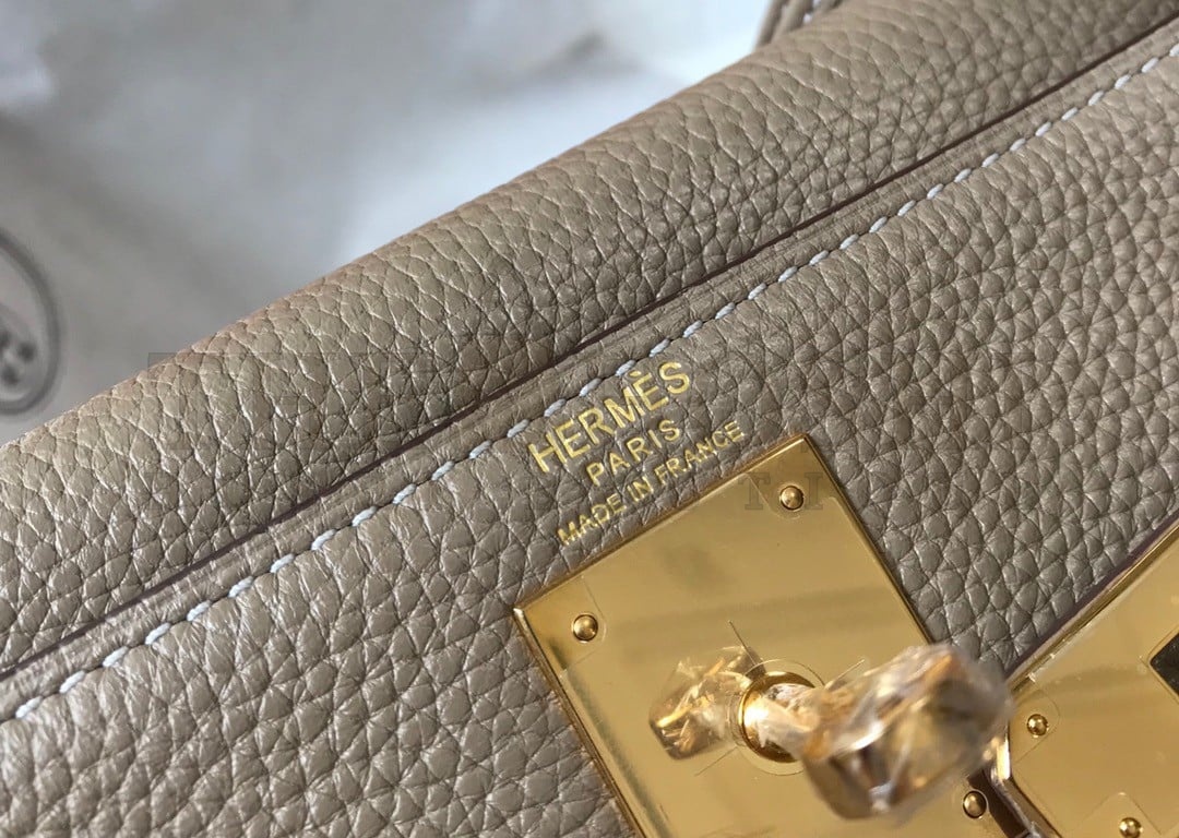 H**me5 Kelly 32cm Retourne Bag in Tourterelle Clemence Leather GHW Master Quality