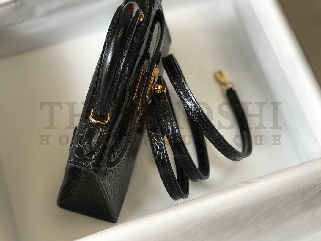 H**me5 Kelly Mini II Sellier Bag In Black Crocodile Embossed Leather Master Quality