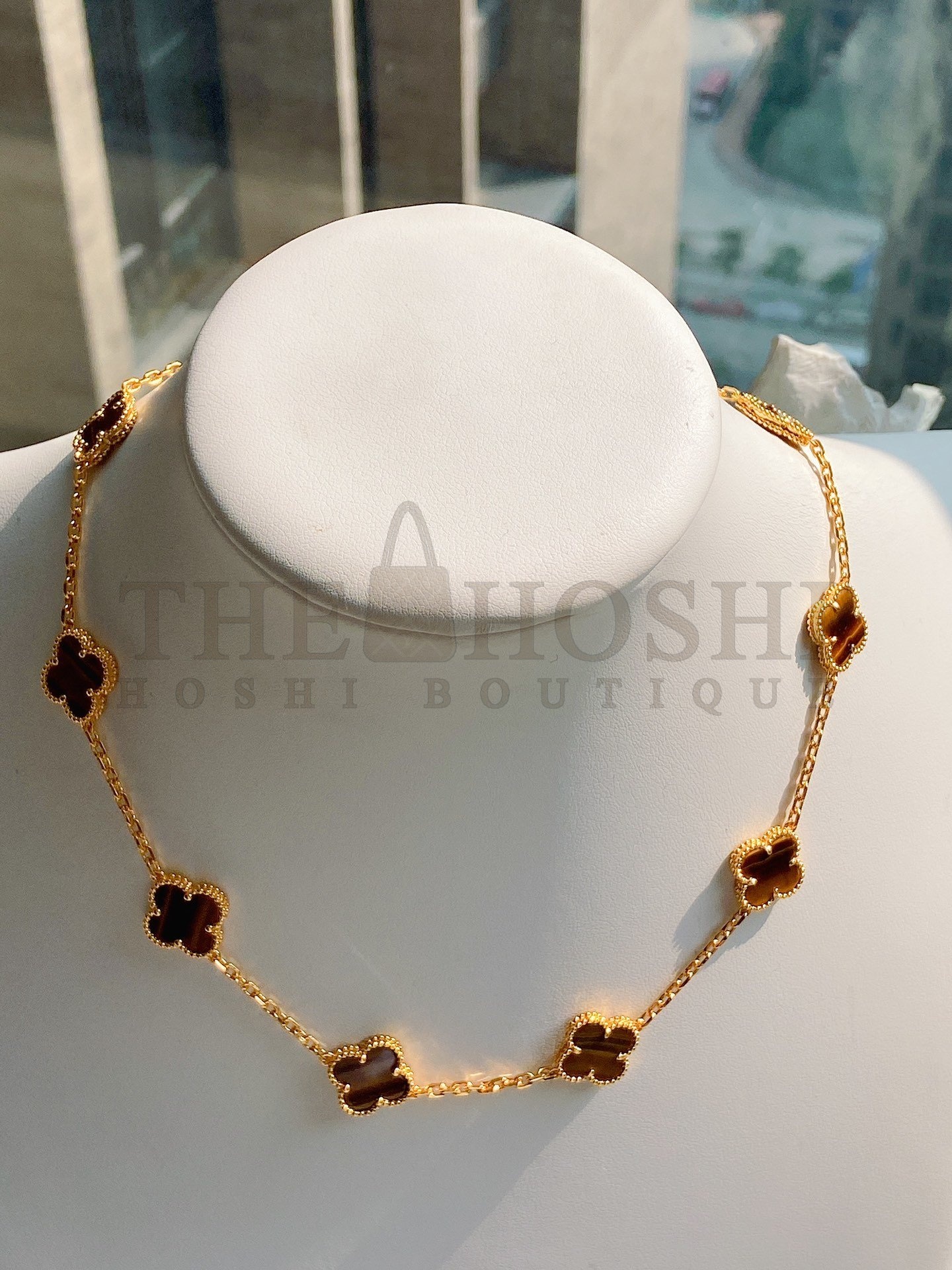 18k Premium Onyx Ten Flowers Clover Necklace. V*n Cl**f&Arpels Master Quality