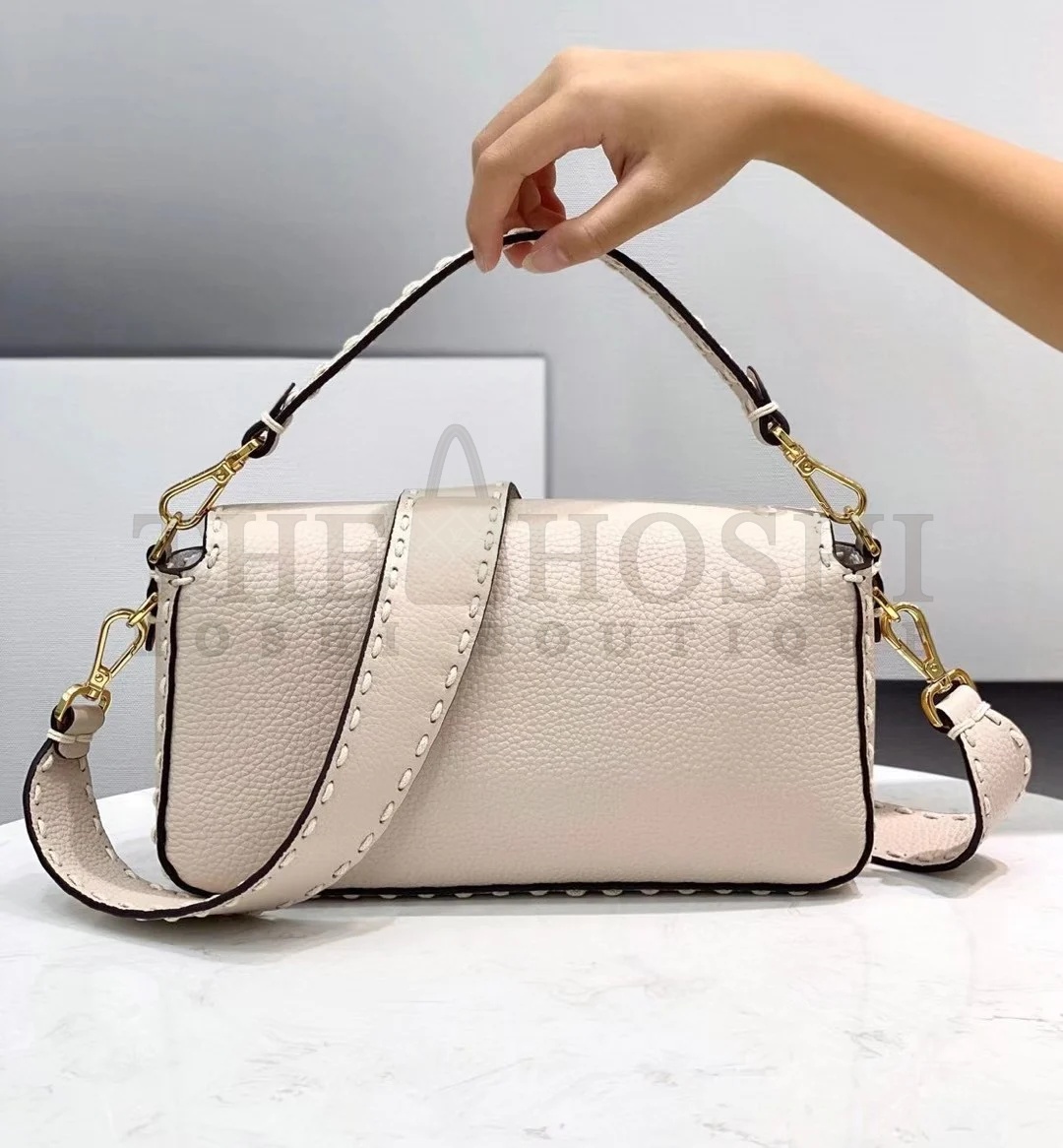 F**di Medium Baguette Bag In White Grained Leather Master Quality