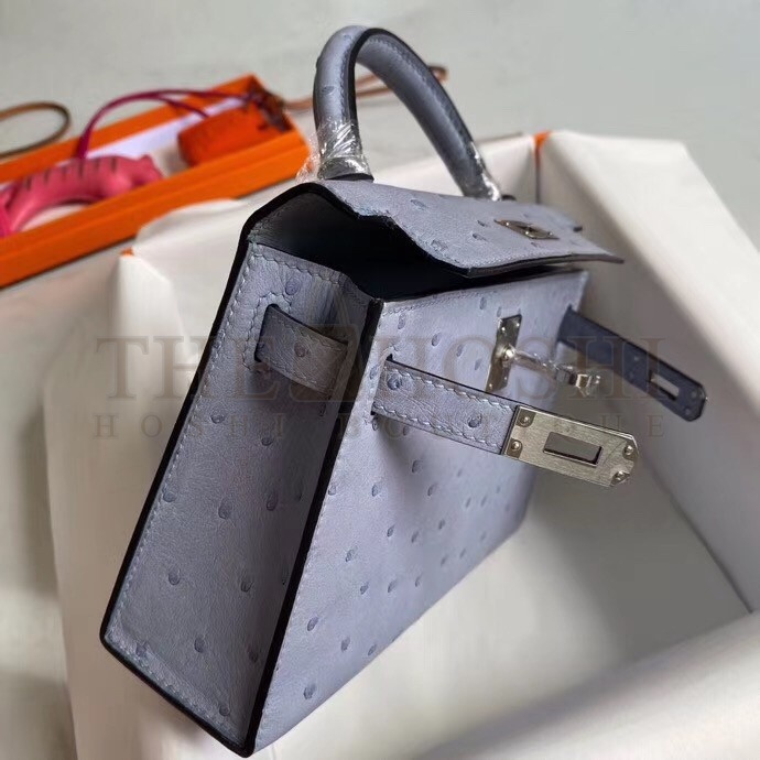 H**me5 Blue Lin Ostrich Kelly Mini II Handmade Bag Master Quality