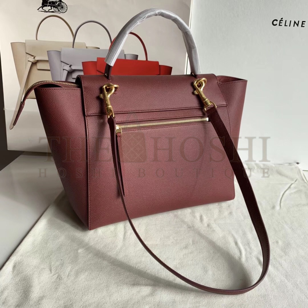 Ce1i*e Belt Mini Bag In Bordeaux Grained Calfskin Master Quality