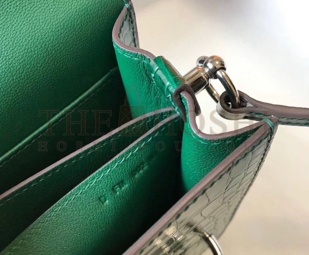 H**me5 Roulis Mini Bag In Green Crocodile With Natural Lizard Master Quality