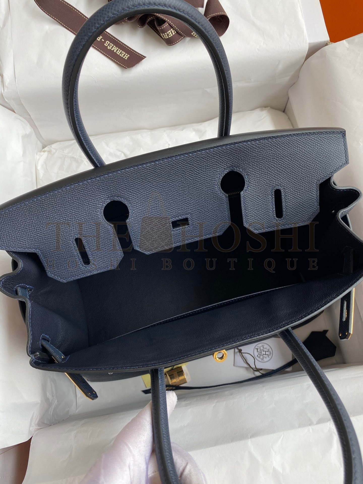 H**me5 Birkin 30 Retourne Handmade Bag In Blue Nuit Epsom Calfskin Master Quality