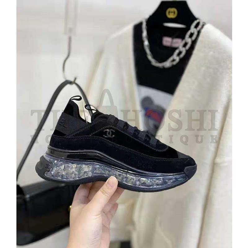 Ch**el Women Sneakers Suede Calfskin Velvet &amp; Grosgrain Black Master Quality