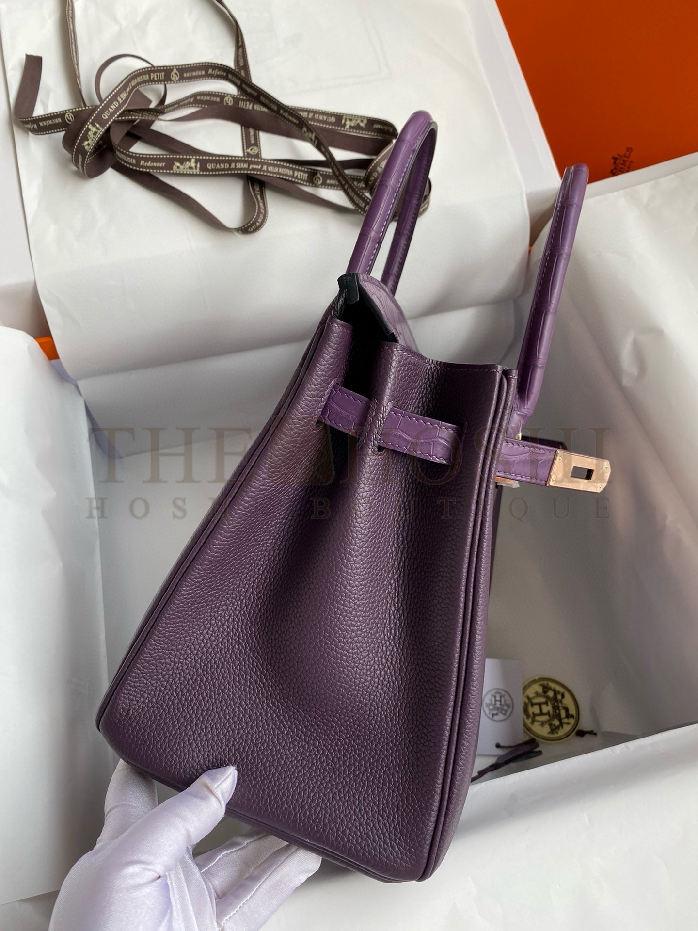 H**me5 Touch Birkin 30 Bag in Raisin Clemence and Matte Alligator Leather Master Quality