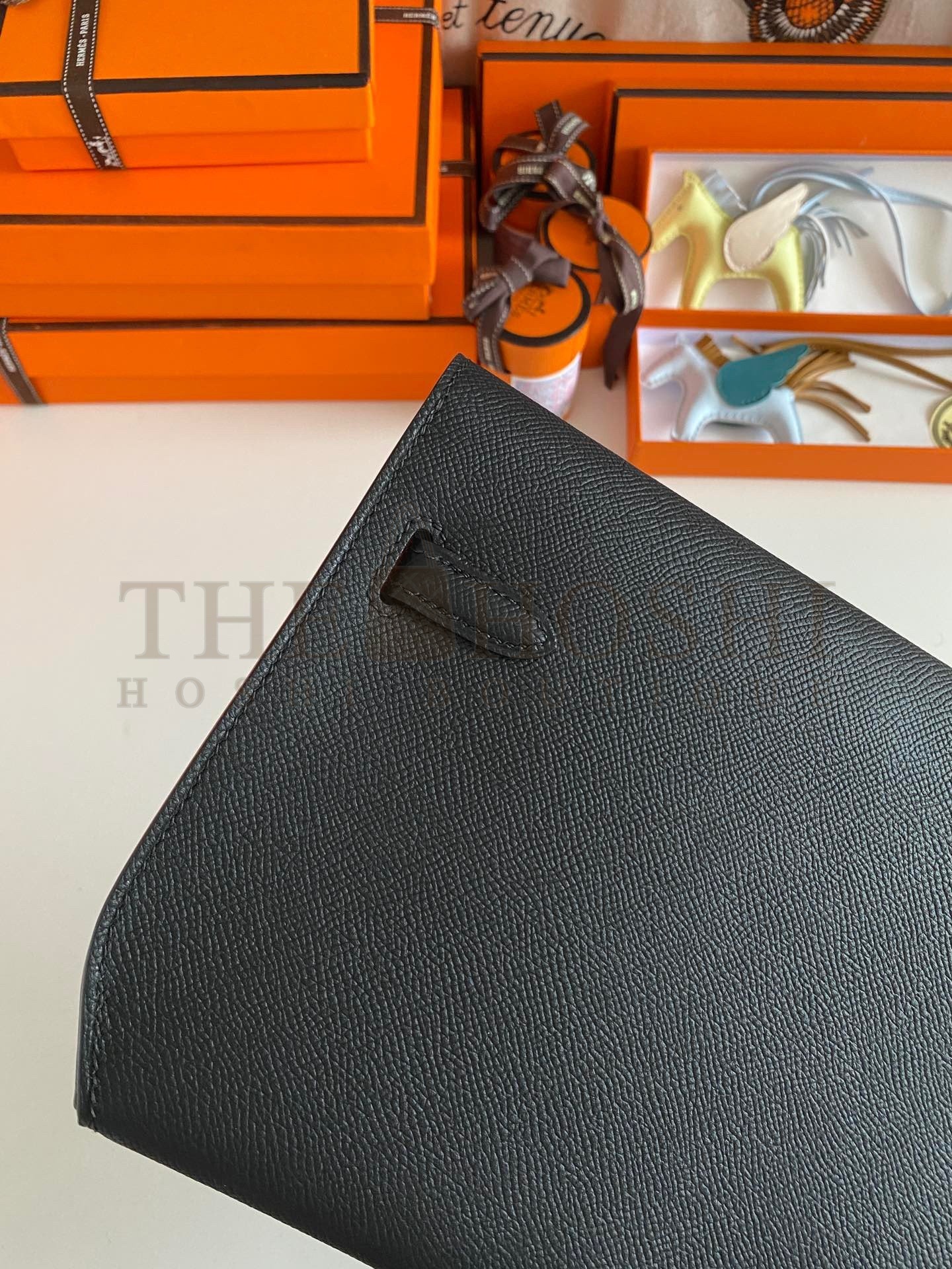 H**me5 Kelly Depeches 25 Pouch in Black Epsom Calfskin Master Quality