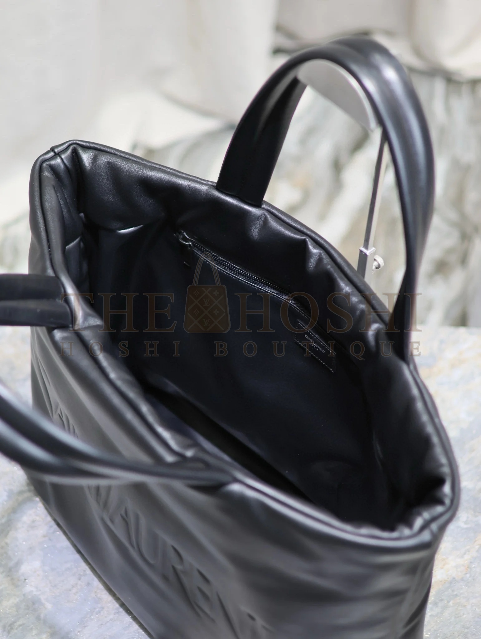 Sa1nt Lau*nt Wide Puffer Tote Bag in Black Nappa Lambskin Master Quality