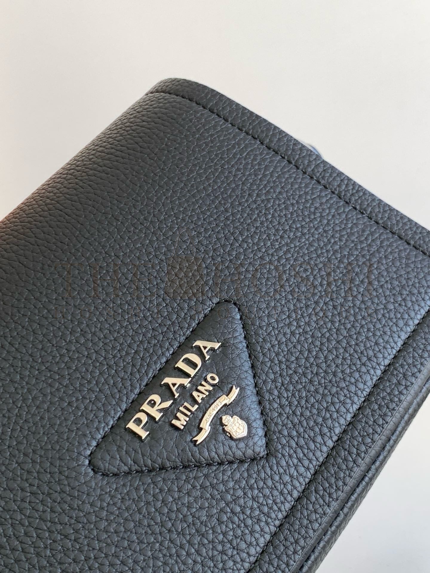 Pra*a Flap Shoulder Bag in Black Grained Leather Master Quality