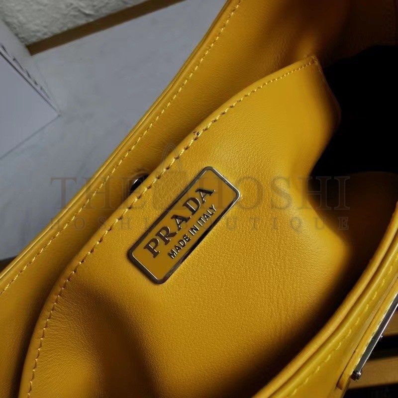 Pra*a Cleo Shoulder Small Bag In Yellow Brushed Leather Master Quality