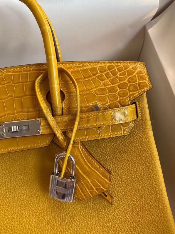 H**me5 Yellow Touch Birkin 30cm Bag Shiny Niloticus Crocodile Skin Master Quality