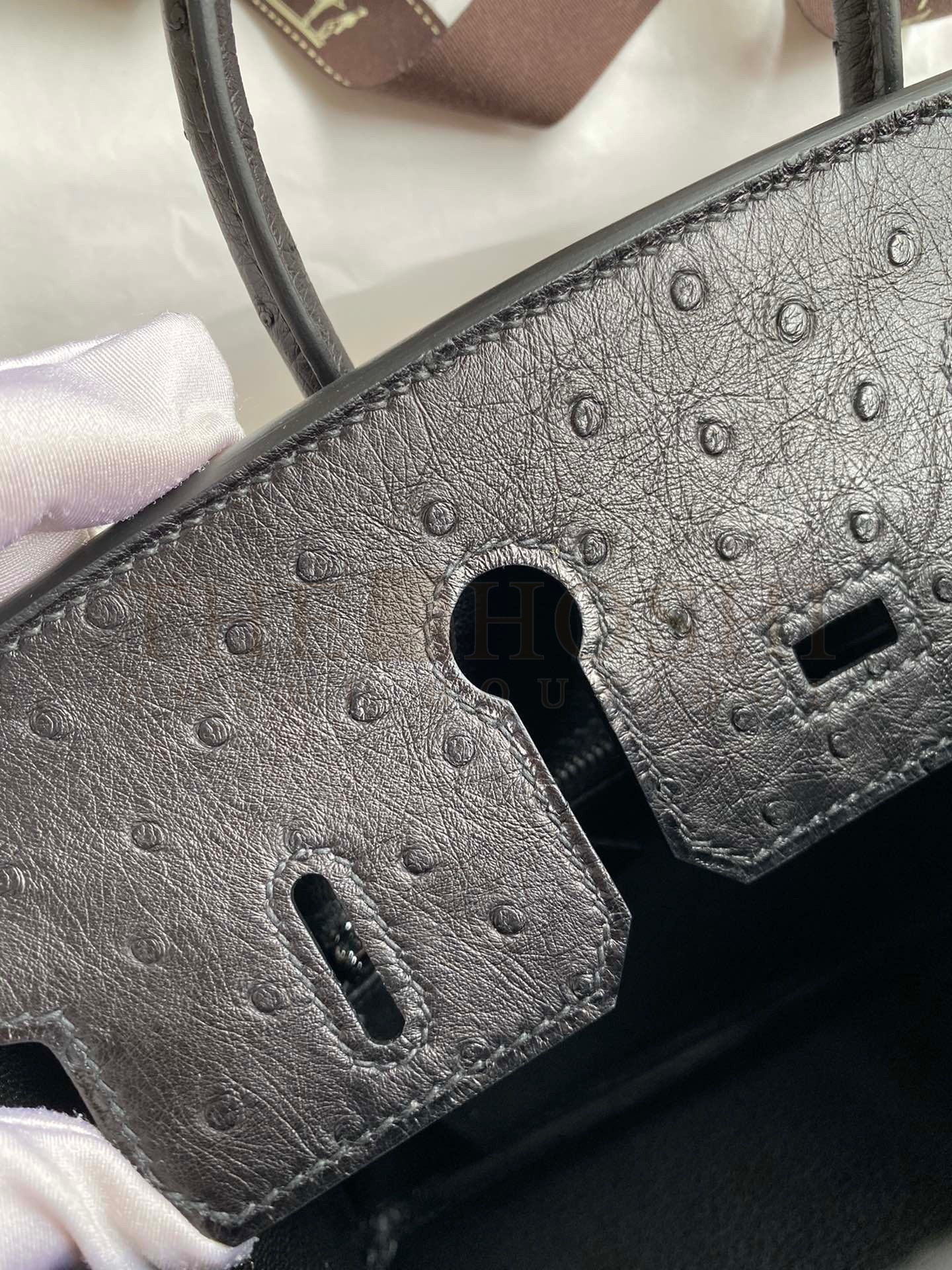 H**me5 Birkin 25 Retourne Handmade Bag In Black Ostrich Leather Master Quality