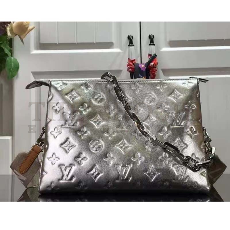 L0vis Vvtt0n LV Women Coussin BB Handbag Silver Monogram Embossed Puffy Lambskin Master Quality