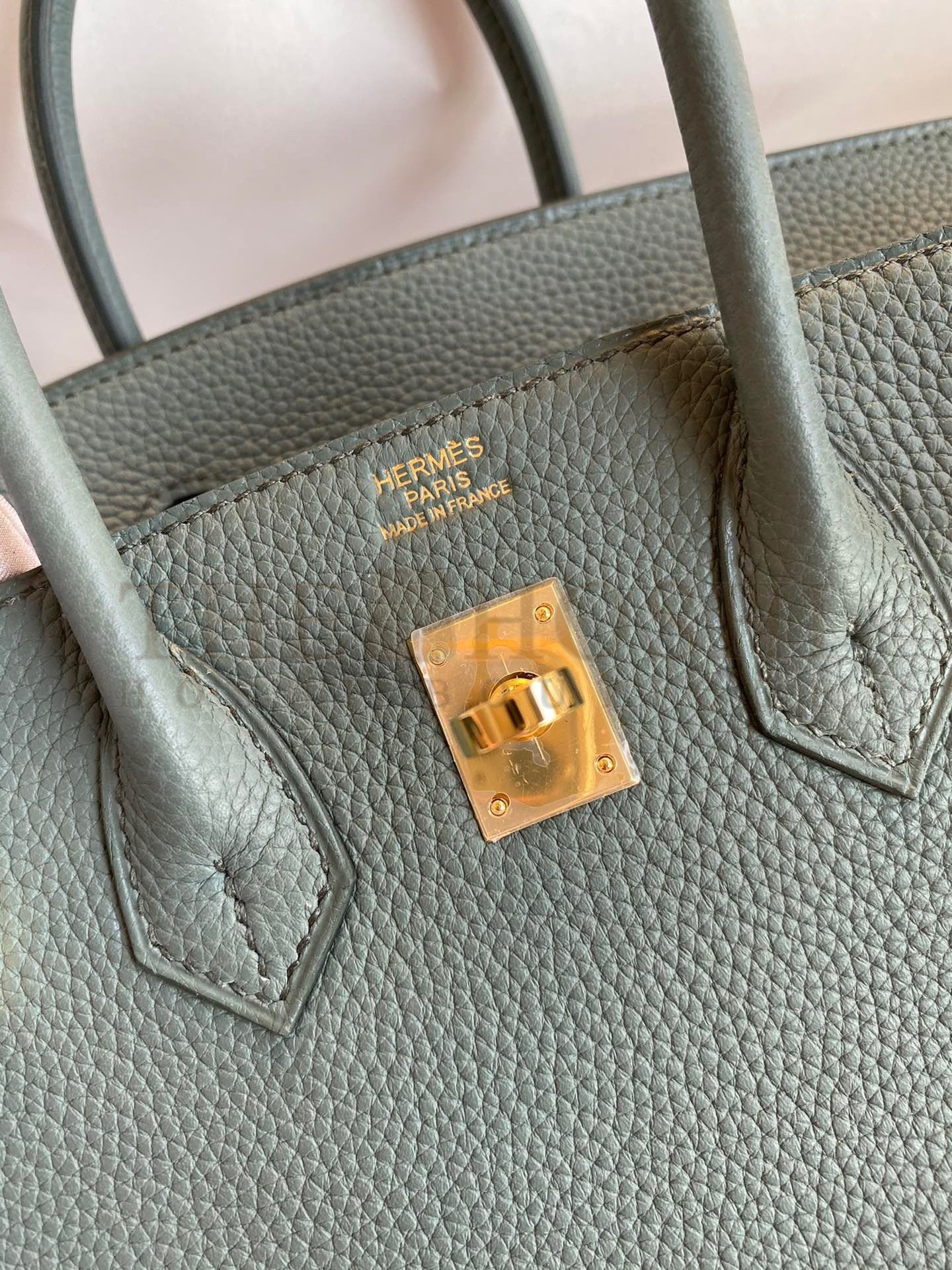 H**me5 Birkin 25 Retourne Handmade Bag In Vert Amande Clemence Leather Master Quality