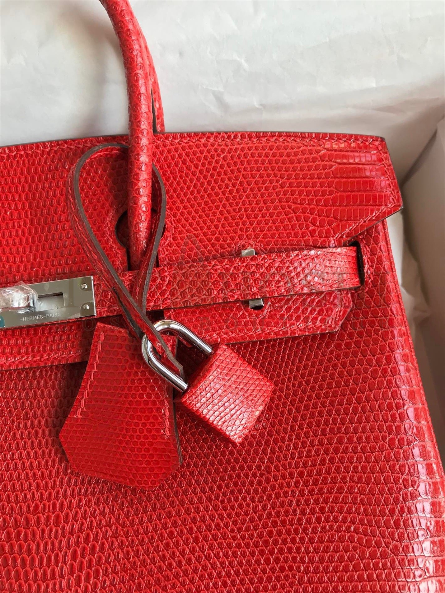 H**me5 Birkin 25 Retourne Handmade Bag In Red Lizard Leather Master Quality