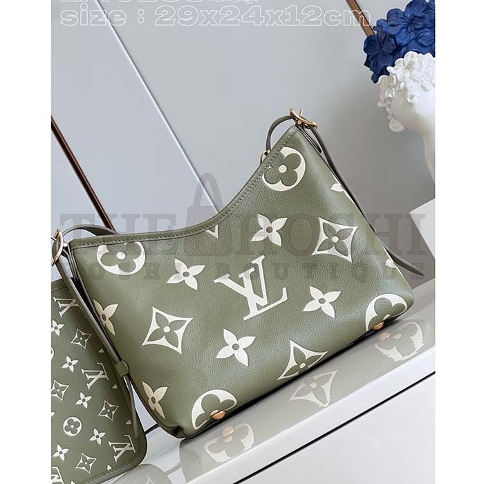L0vis Vvtt0n LV Women CarryAll PM Bag Light Khaki Cream Monogram Empreinte Embossed Grained Cowhide Leather Master Quality