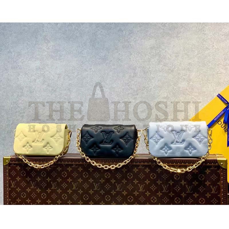 L0vis Vvtt0n LV Women Wallet On Strap Bubblegram Blue Monogram Embroidered Quilted Calf Master Quality