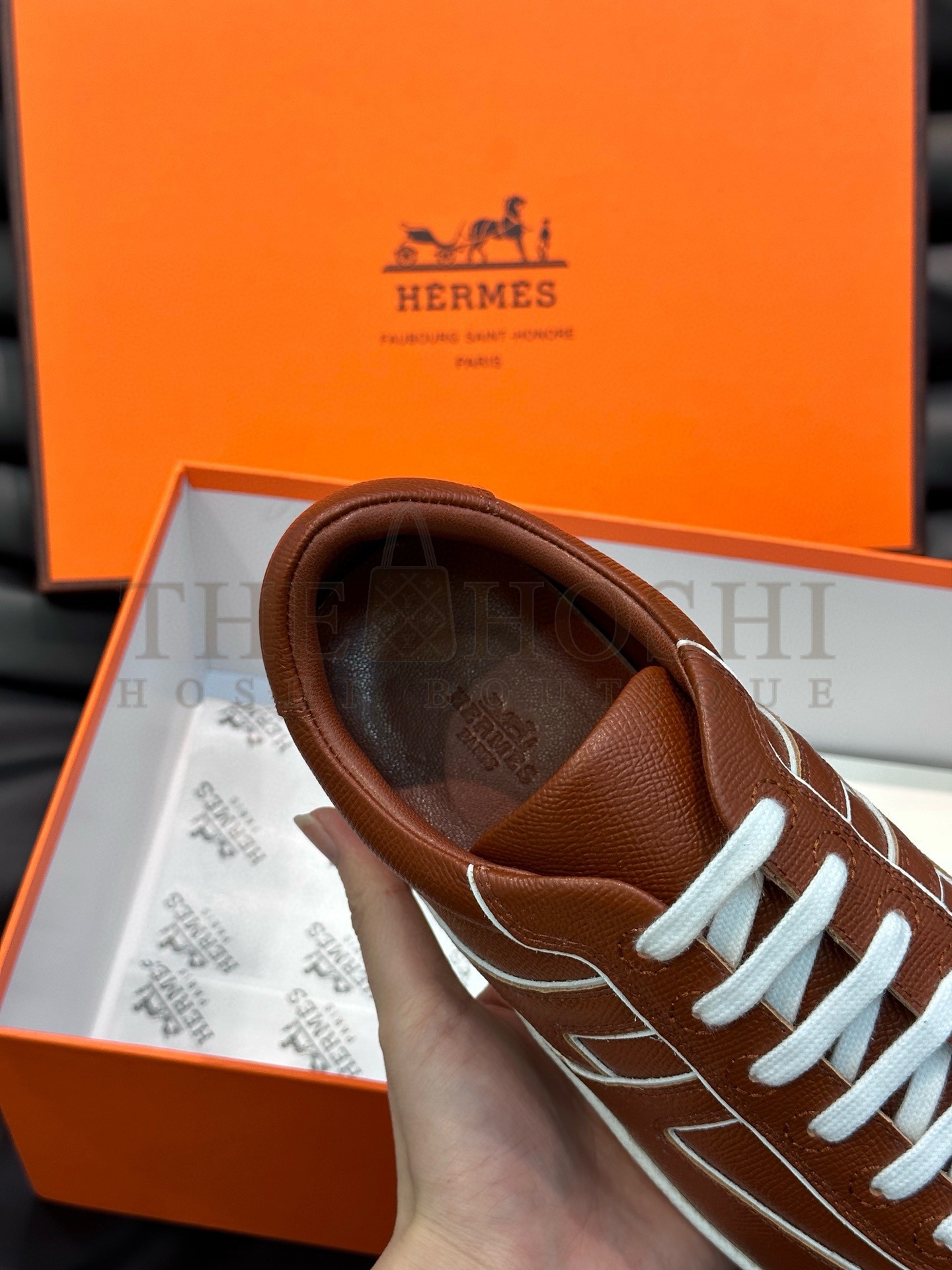 H**me5 Boomerang Sneakers In Brown Epsom Calfskin Master Quality