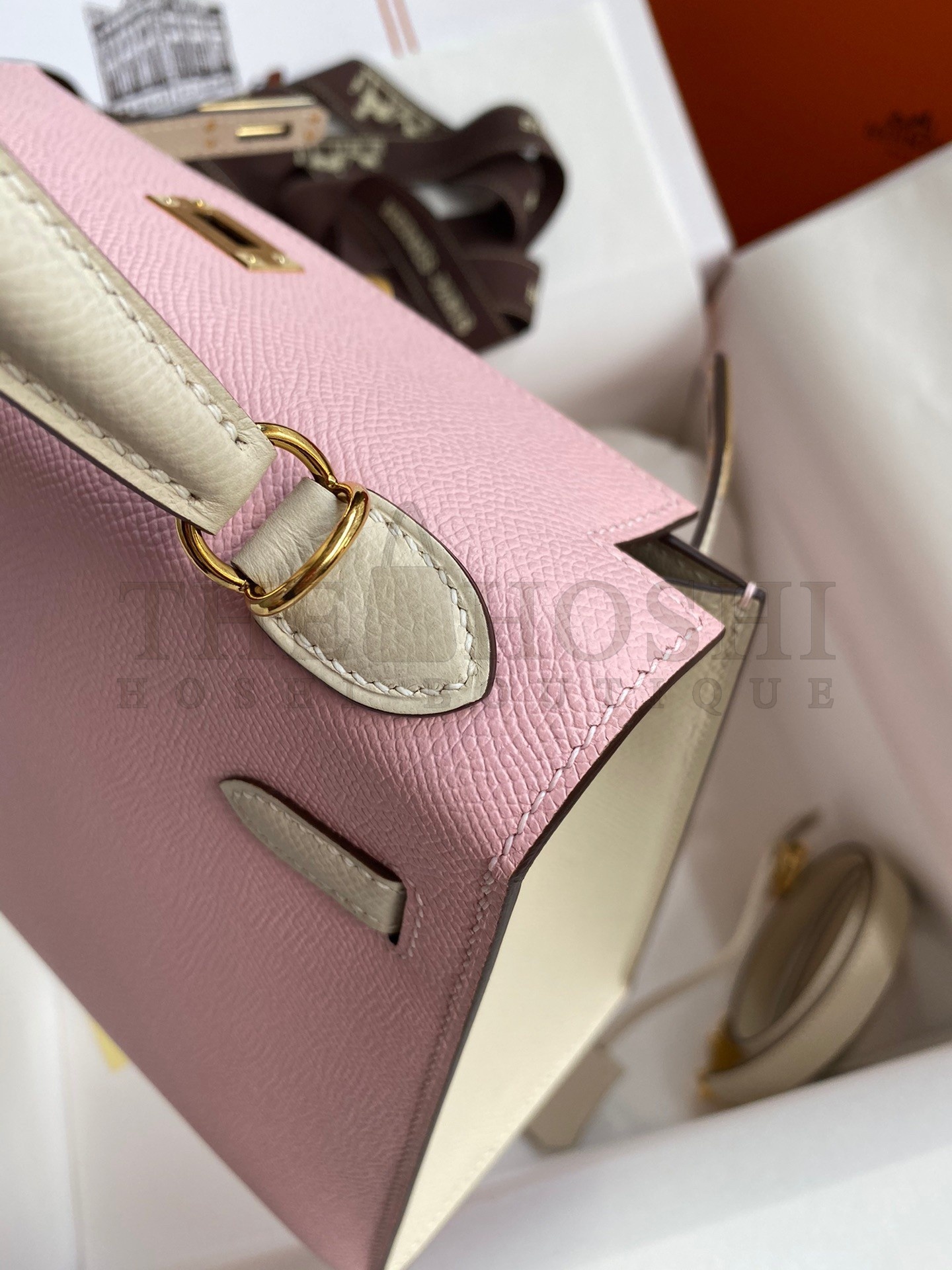 H**me5 Kelly Sellier 25 Bicolor Bag in Rose Sakura and Craie Epsom Calfskin Master Quality