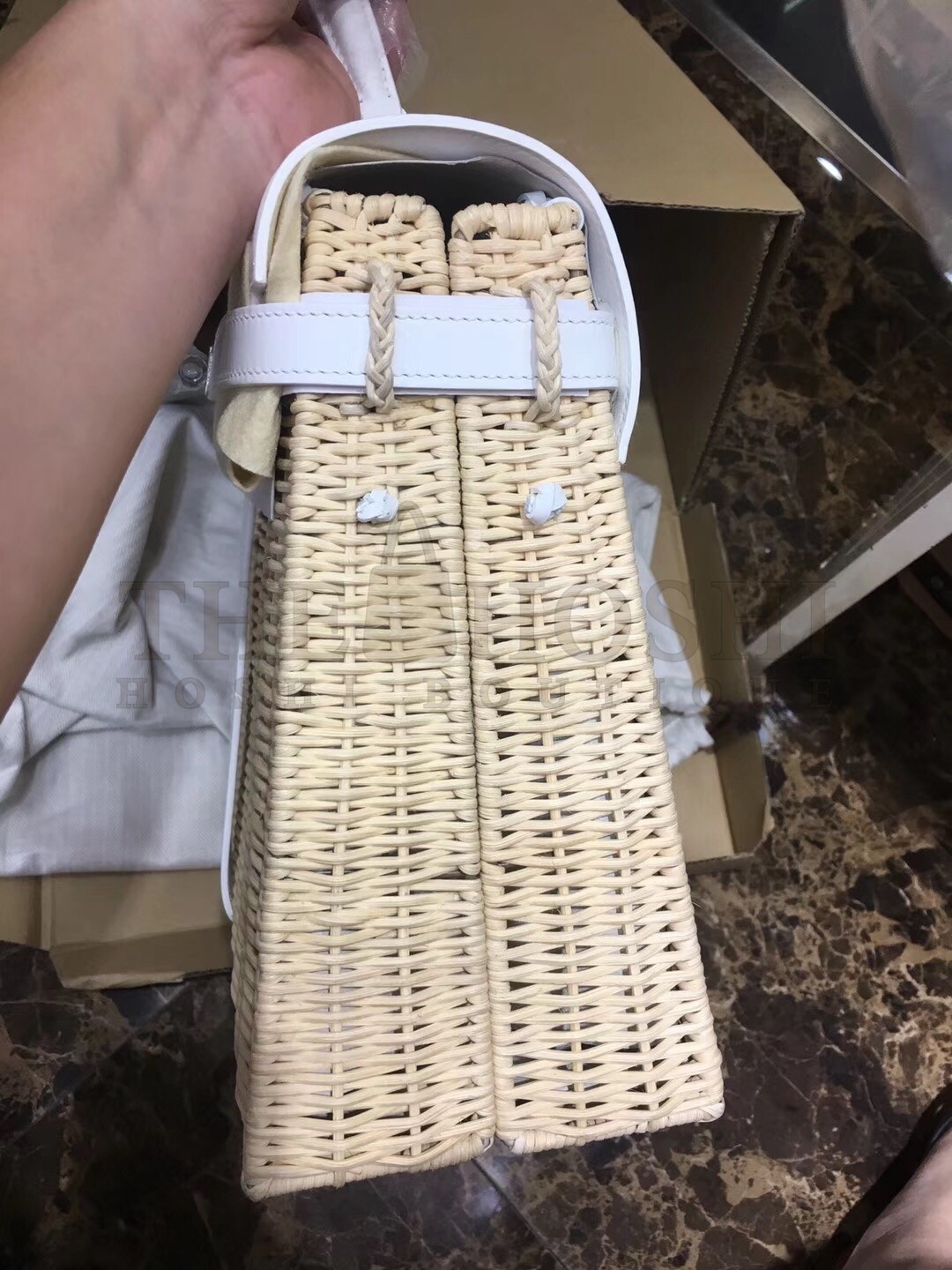 H**me5 White Picnic Kelly 35cm Wicker Bag Master Quality