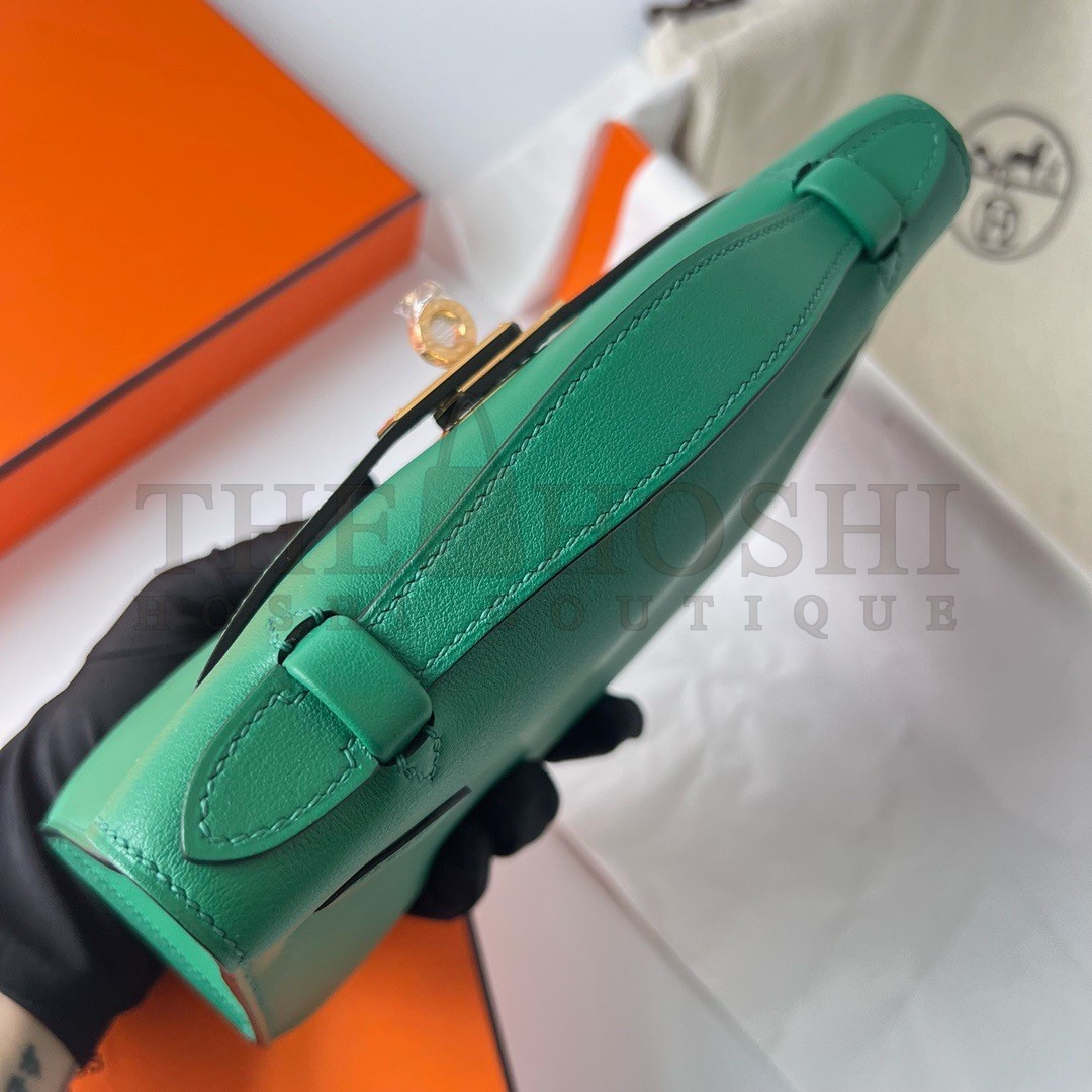 H**me5 Kelly Pochette Handmade Bag In Vert Vertigo Swift Calfskin Master Quality