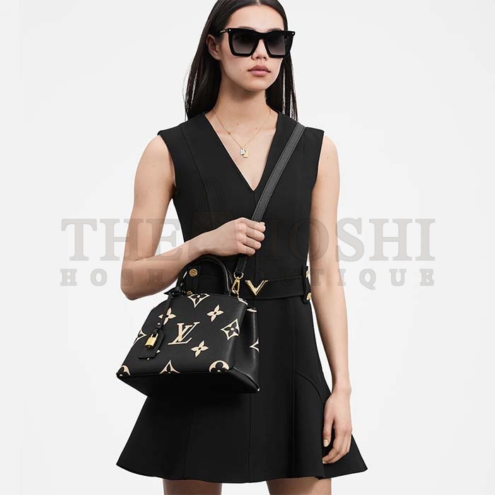 L0vis Vvtt0n LV Women Petit Palais Handbag Noir Beige Embossed Grained Cowhide Master Quality