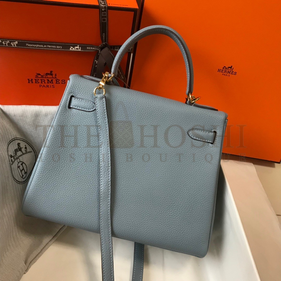 H**me5 Kelly 25cm Retourne Bag in Blue Lin Clemence Leather GHW Master Quality