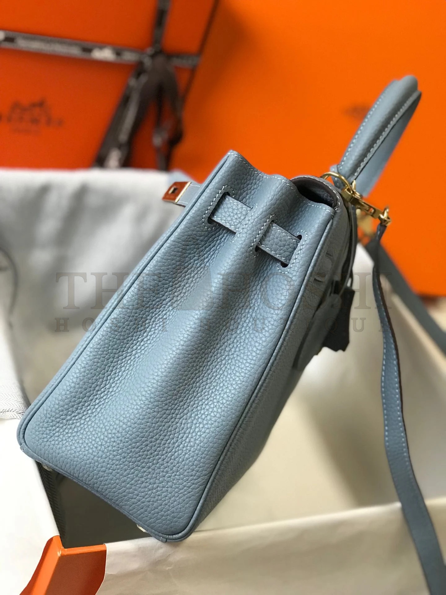 H**me5 Kelly 28cm Retourne Bag in Blue Lin Clemence Leather GHW Master Quality