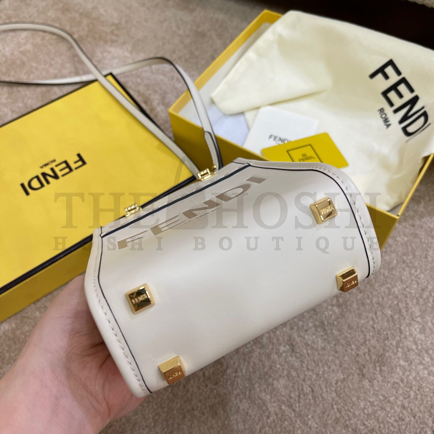 F**di Mini Sunshine Shopper Bag In White Leather Master Quality