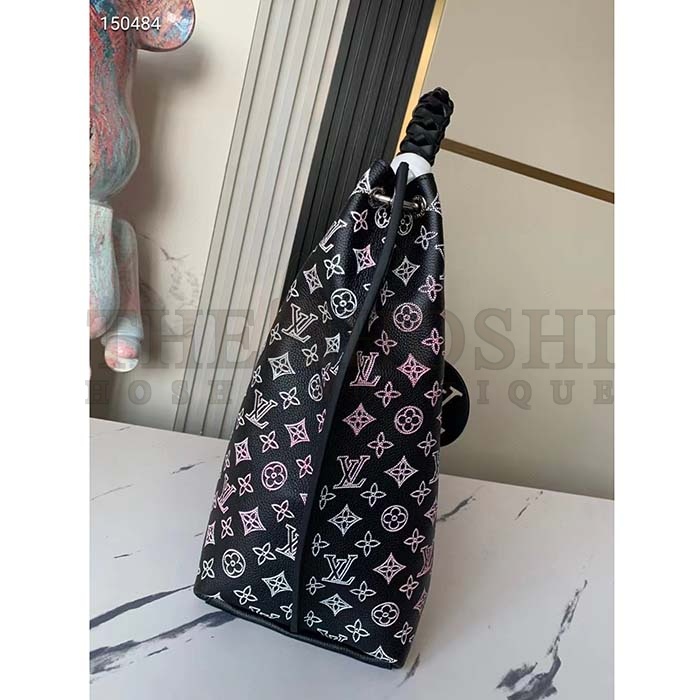 L0vis Vvtt0n LV Women Carmel Hobo Bag Black Perforated Mahina Calf Leather Master Quality