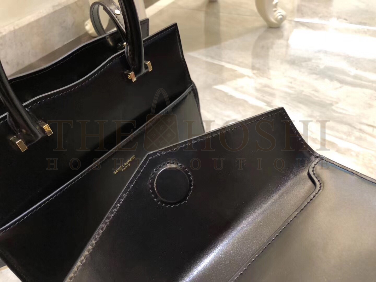 Sa1nt Lau*nt Uptown Small Tote In Black Smooth Leather Master Quality